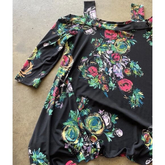 Clara Sun Woo Woman’s Large Flower Rose Print Tunic Top 3/4 Sleeve Sz M USA Made - Picture 9 of 13